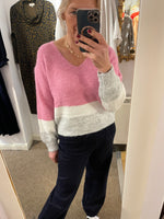 Load image into Gallery viewer, Vee Neck Block Stripe Sweater
