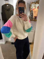 Load image into Gallery viewer, Ecru Sweater with Multicoloured Sleeves

