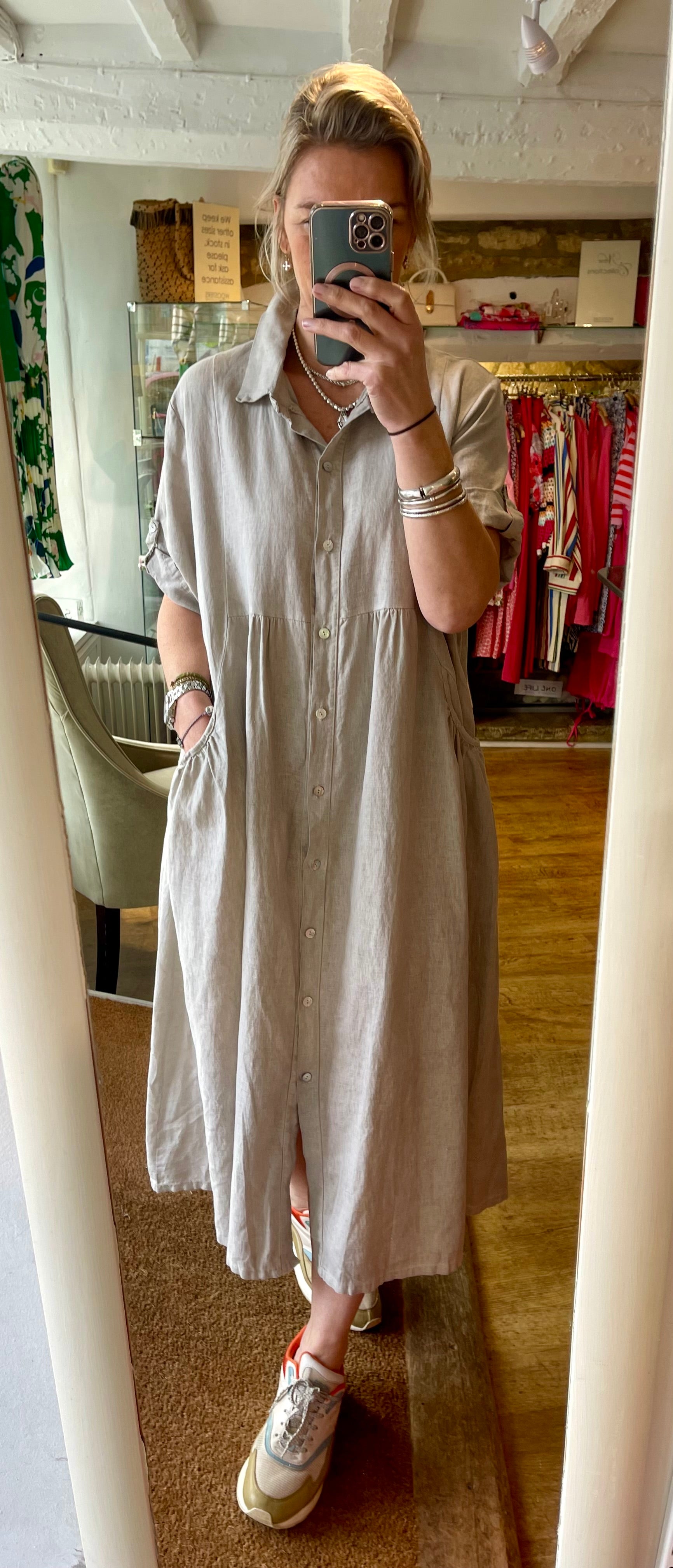 Linen Button Through Shirt Dress