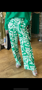 Green and White Printed Trousers